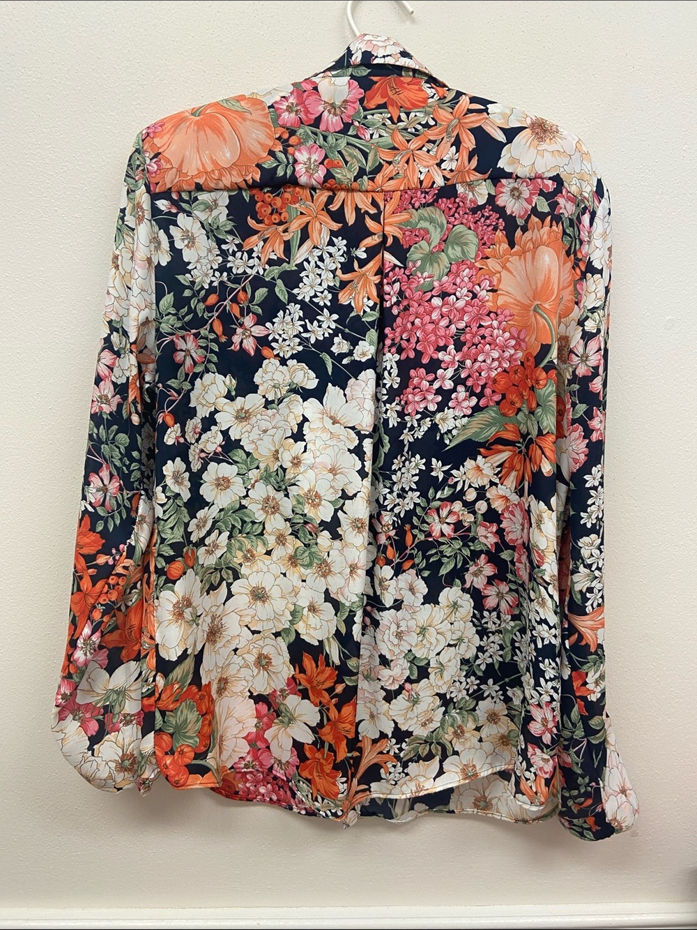 Zara Black Floral Button-Down Shirt with Orange, White & Green Accents - Picture 3 of 6